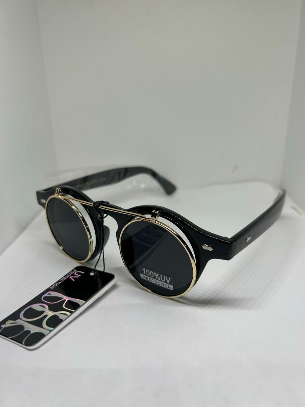 Flip Up Hippie Retro Round Yellow Frame & Lens Sunglasses